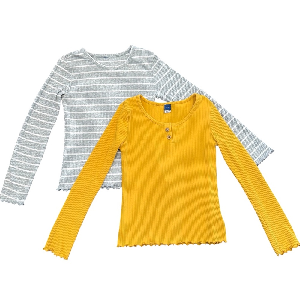 Girls size 8 Old Navy Long Sleeve Tees Yellow and Gray